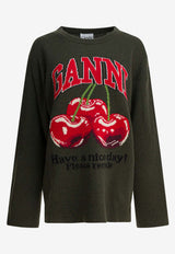 GANNI Cherry Print Logo Sweater  Green A1070112861_6826326a-6ac4-49c5-a9c3-8a9a3a9dbe58