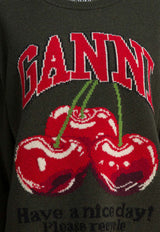 GANNI Cherry Print Logo Sweater  Green A1070112861_6826326a-6ac4-49c5-a9c3-8a9a3a9dbe58