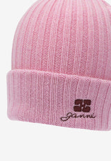 GANNI Logo Ribbed Beanie Pink B302010304T_12e2d921-997d-408f-9a74-06d9cf97fabf