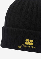 GANNI Logo Ribbed Beanie Black B3020103099_23b05e6e-c7af-4a8e-84eb-348c14d4b7b1