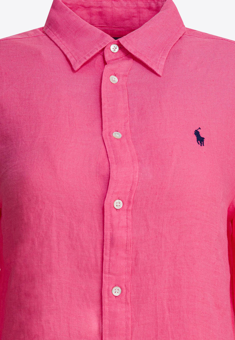 Polo Ralph Lauren Logo Embroidered Linen Shirt Fuchsia 211970730504PINK_5a57ef58-697a-46d1-a020-f9b97d95f92d