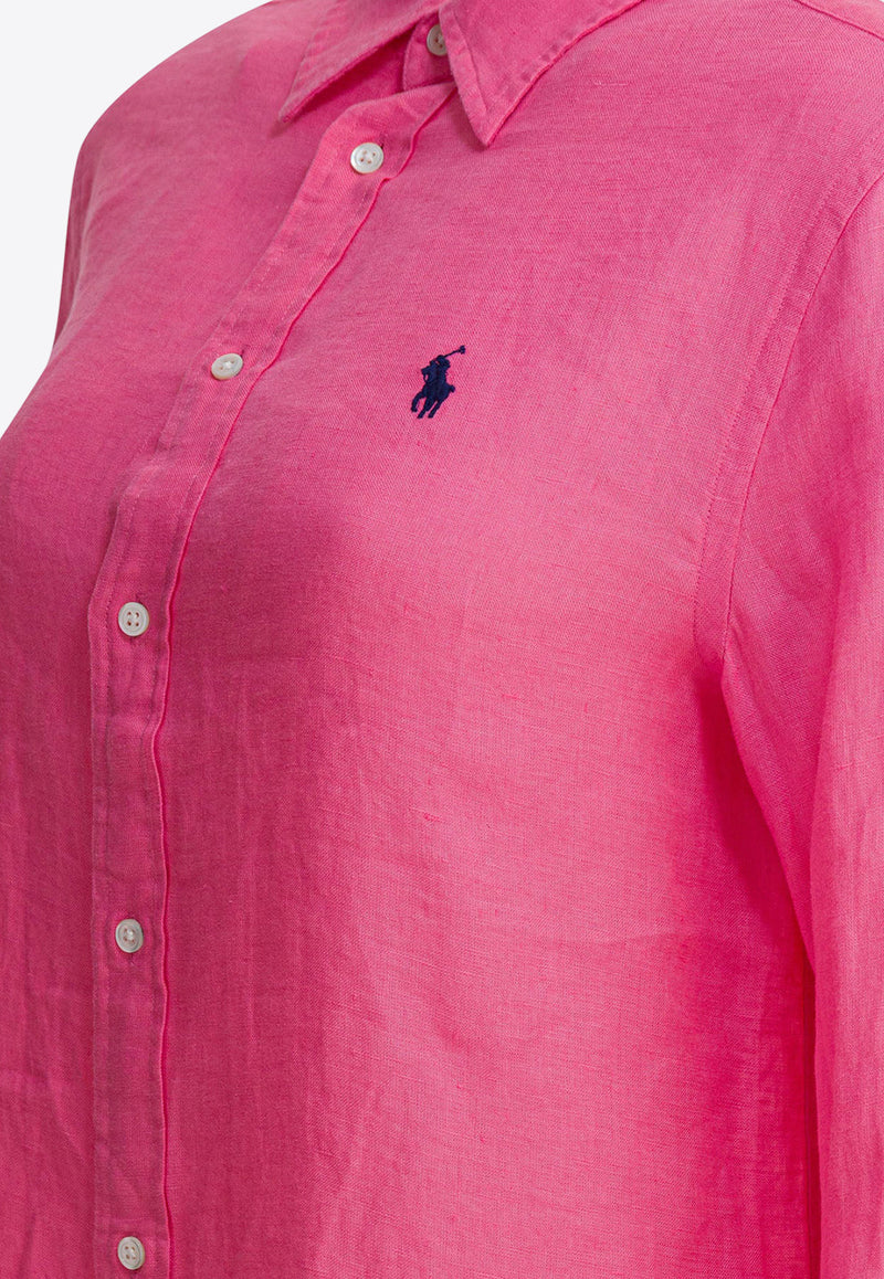 Polo Ralph Lauren Logo Embroidered Linen Shirt Fuchsia 211970730504PINK_5a57ef58-697a-46d1-a020-f9b97d95f92d