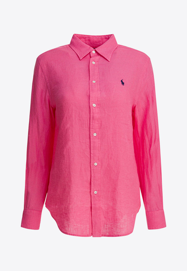 Polo Ralph Lauren Logo Embroidered Linen Shirt Fuchsia 211970730504PINK_5a57ef58-697a-46d1-a020-f9b97d95f92d