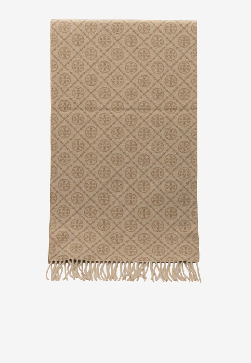 Tory Burch Monogram Fringed Scarf Beige 164571250_eddf6715-4fe1-47dd-bd4e-f4328e4cd0ba