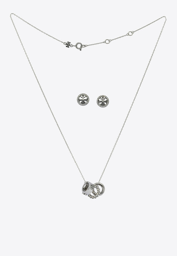 Tory Burch Icon Paved Necklace and Earrings Set Silver 177663042_00c8de9d-6a9c-48e4-a922-65bc32f6f9cb