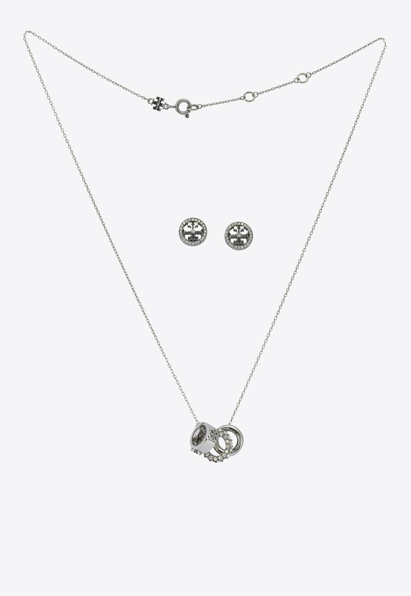 Tory Burch Icon Paved Necklace and Earrings Set Silver 177663042_00c8de9d-6a9c-48e4-a922-65bc32f6f9cb