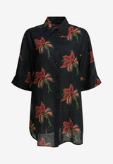 Valentino Linen Floral Print Shirt Black 8B3AA0F5A5MD5Y_ad54fb83-379a-4491-8f4e-4758cfa87fd3