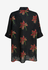 Valentino Linen Floral Print Shirt Black 8B3AA0F5A5MD5Y_ad54fb83-379a-4491-8f4e-4758cfa87fd3