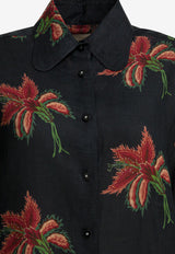 Valentino Linen Floral Print Shirt Black 8B3AA0F5A5MD5Y_ad54fb83-379a-4491-8f4e-4758cfa87fd3