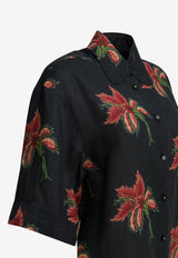 Valentino Linen Floral Print Shirt Black 8B3AA0F5A5MD5Y_ad54fb83-379a-4491-8f4e-4758cfa87fd3