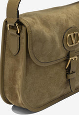 VLogo Suede Crossbody Bag