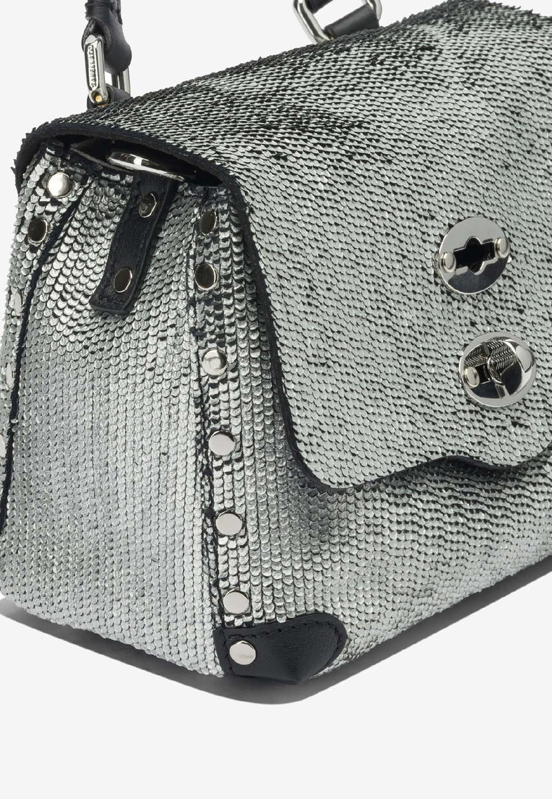 Zanellato Baby Postina Flaky Metallic Leather Handbag Silver POSTINA CBI BABY0680902260000Z0199_91afacab-0417-44e7-973c-3e47c147da09