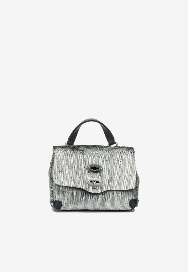 Zanellato Baby Postina Flaky Metallic Leather Handbag Silver POSTINA CBI BABY0680902260000Z0199_91afacab-0417-44e7-973c-3e47c147da09
