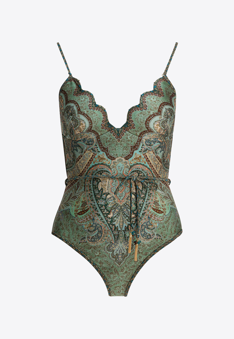 Zimmermann Wanderlust Scalloped One-Piece Swimsuit  Green 5755WRS262TPTM_eb42ad3d-df73-4fb5-8af4-557adf0a1f04