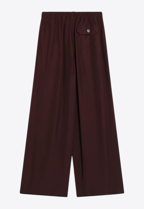Loewe Embroidered Logo Silk Palazzo Pants Bordeaux S359Y04XH0SI/R_LOEW-7110