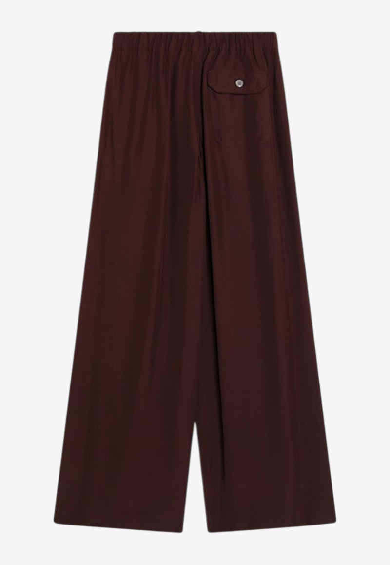 Loewe Embroidered Logo Silk Palazzo Pants Bordeaux S359Y04XH0SI/R_LOEW-7110