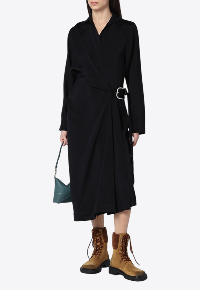 Loewe Belted Viscose Long-Sleeved Midi Dress Black S359Y09XH2VI/Q_LOEW-1100