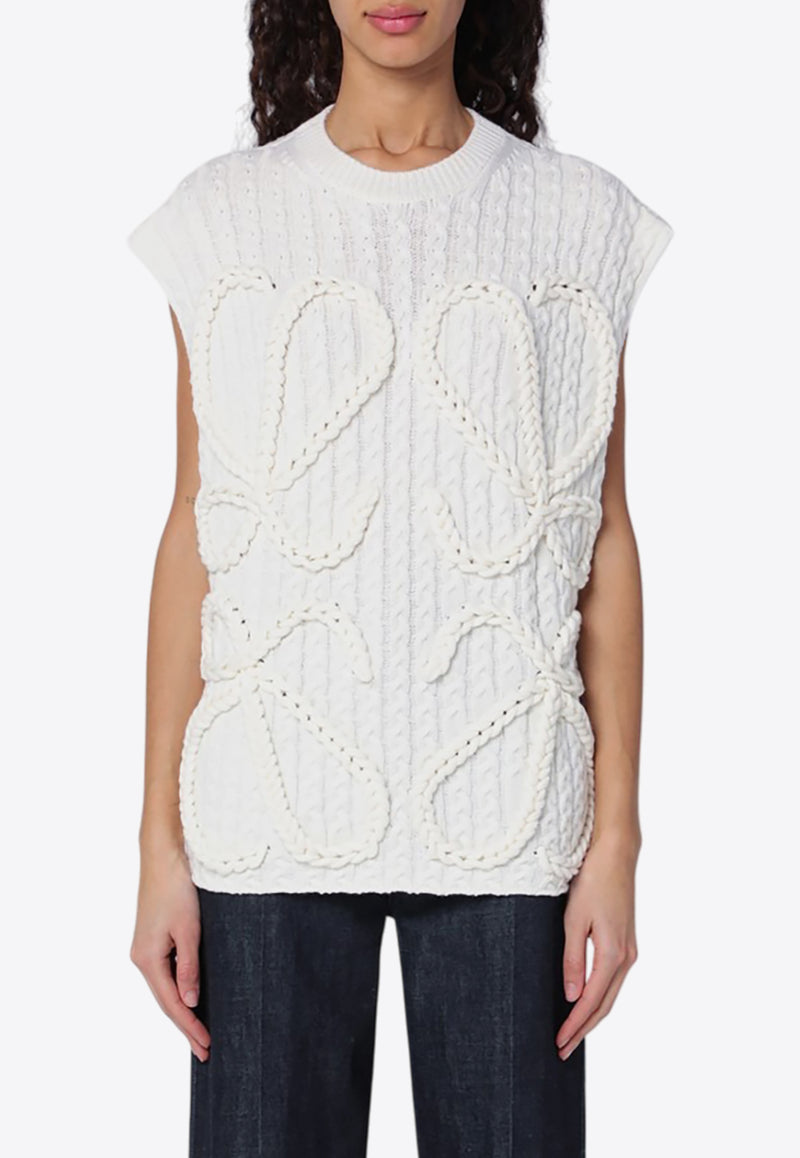 Loewe Maxi Anagram Cable-Knit Wool Top White S359Y14KE4WO/Q_LOEW-2100