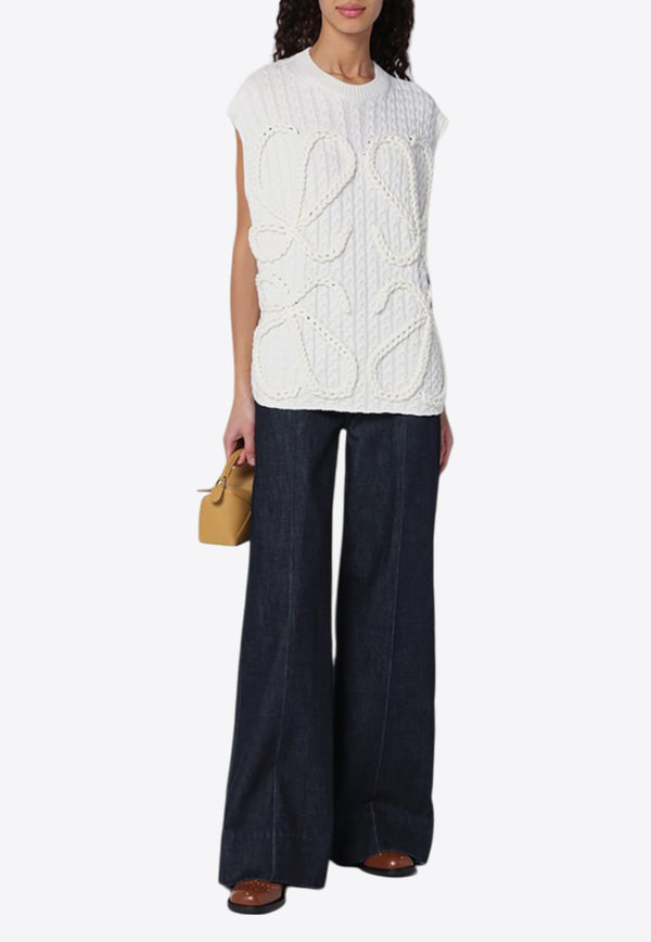 Loewe Maxi Anagram Cable-Knit Wool Top White S359Y14KE4WO/Q_LOEW-2100