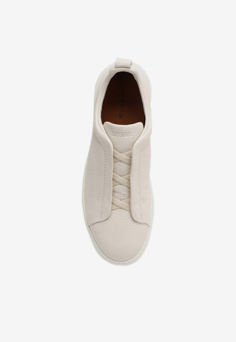 ZEGNA Triple Stitch Leather Sneakers Beige S4667ZLHCVO/P_ZEGNA-PAN