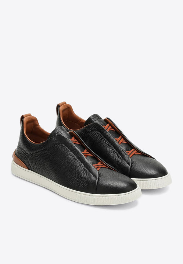 ZEGNA Triple Stitch Leather Sneakers Black S4667ZLHCVO/Q_ZEGNA-SNE