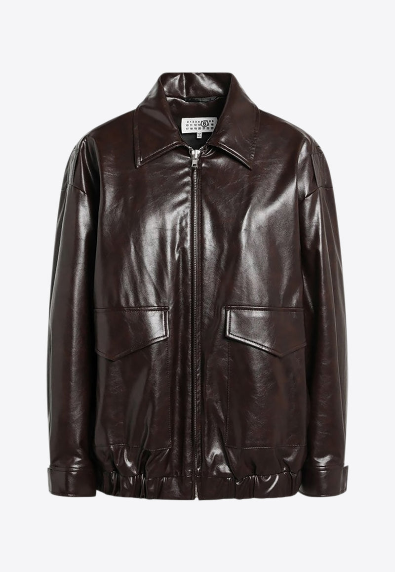 MM6 Maison Margiela Faux Leather Zip-Up Jacket Burgundy S52AM0325M35465/R_MM6-144