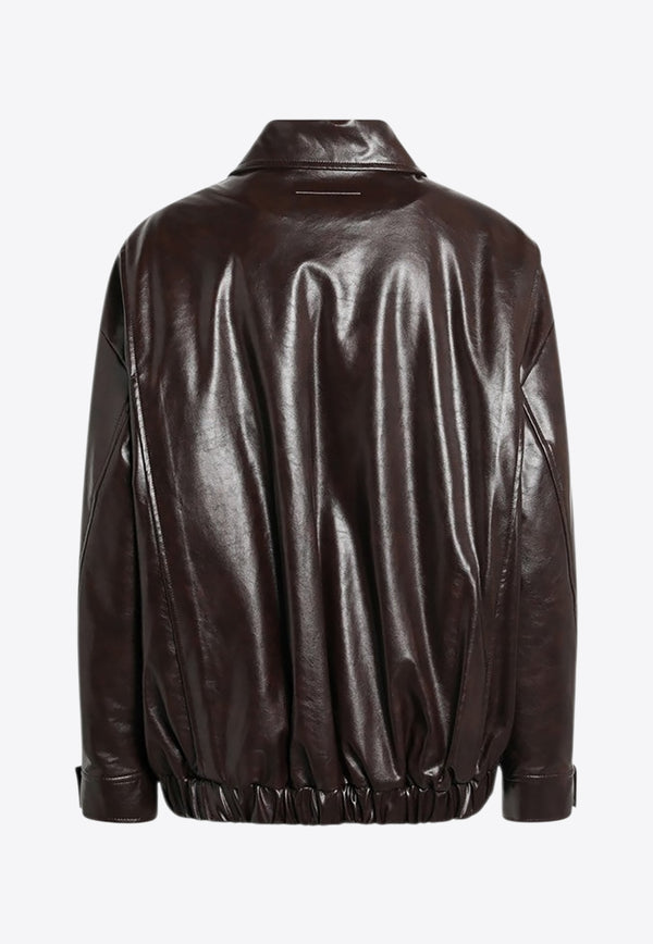 MM6 Maison Margiela Faux Leather Zip-Up Jacket Burgundy S52AM0325M35465/R_MM6-144