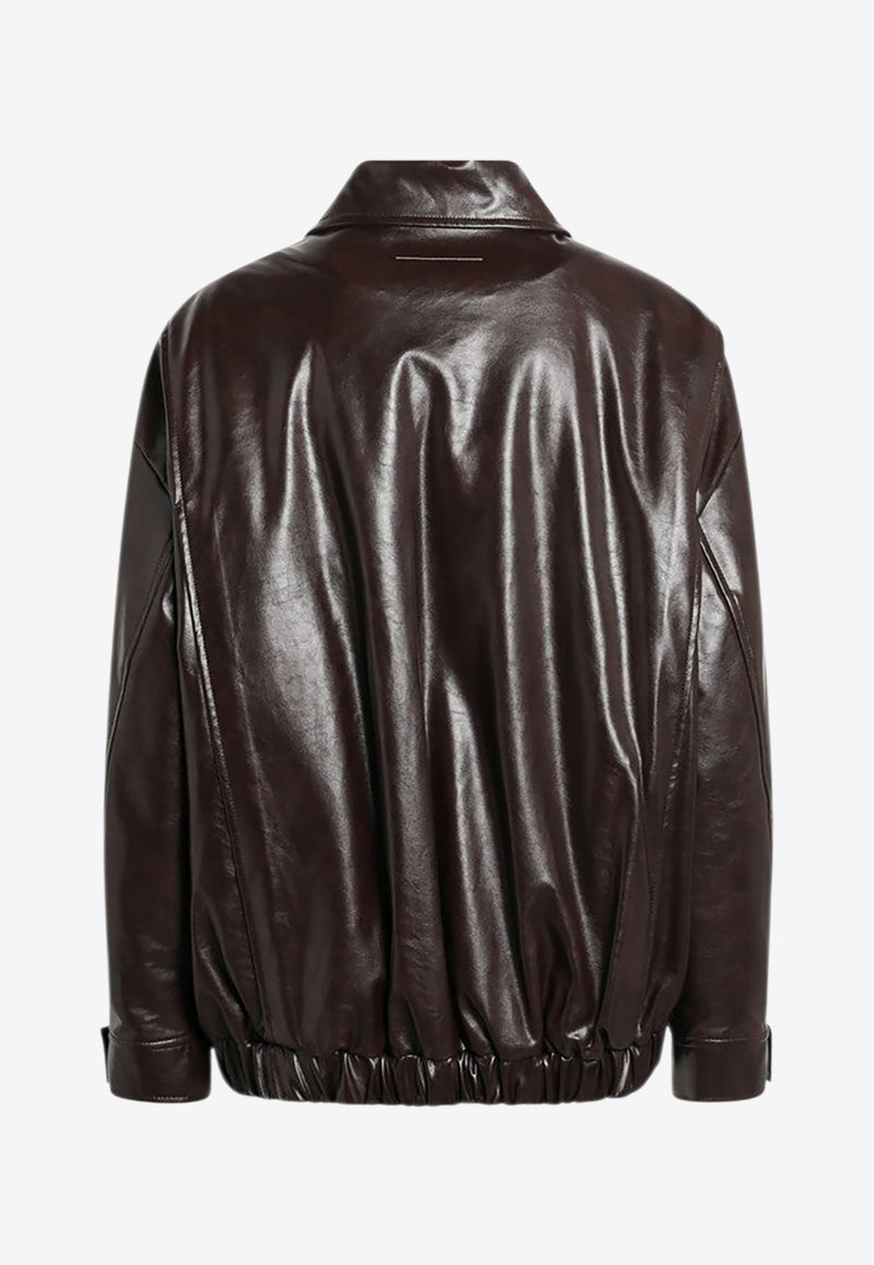 MM6 Maison Margiela Faux Leather Zip-Up Jacket Burgundy S52AM0325M35465/R_MM6-144