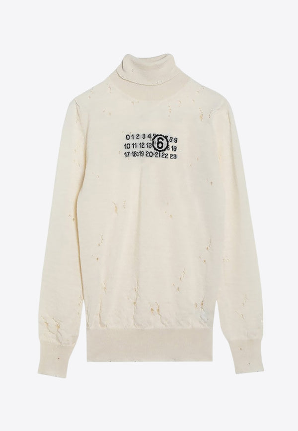 MM6 Maison Margiela Distressed High-Neck Sweater White S52HA0299M13134/R_MM6-103