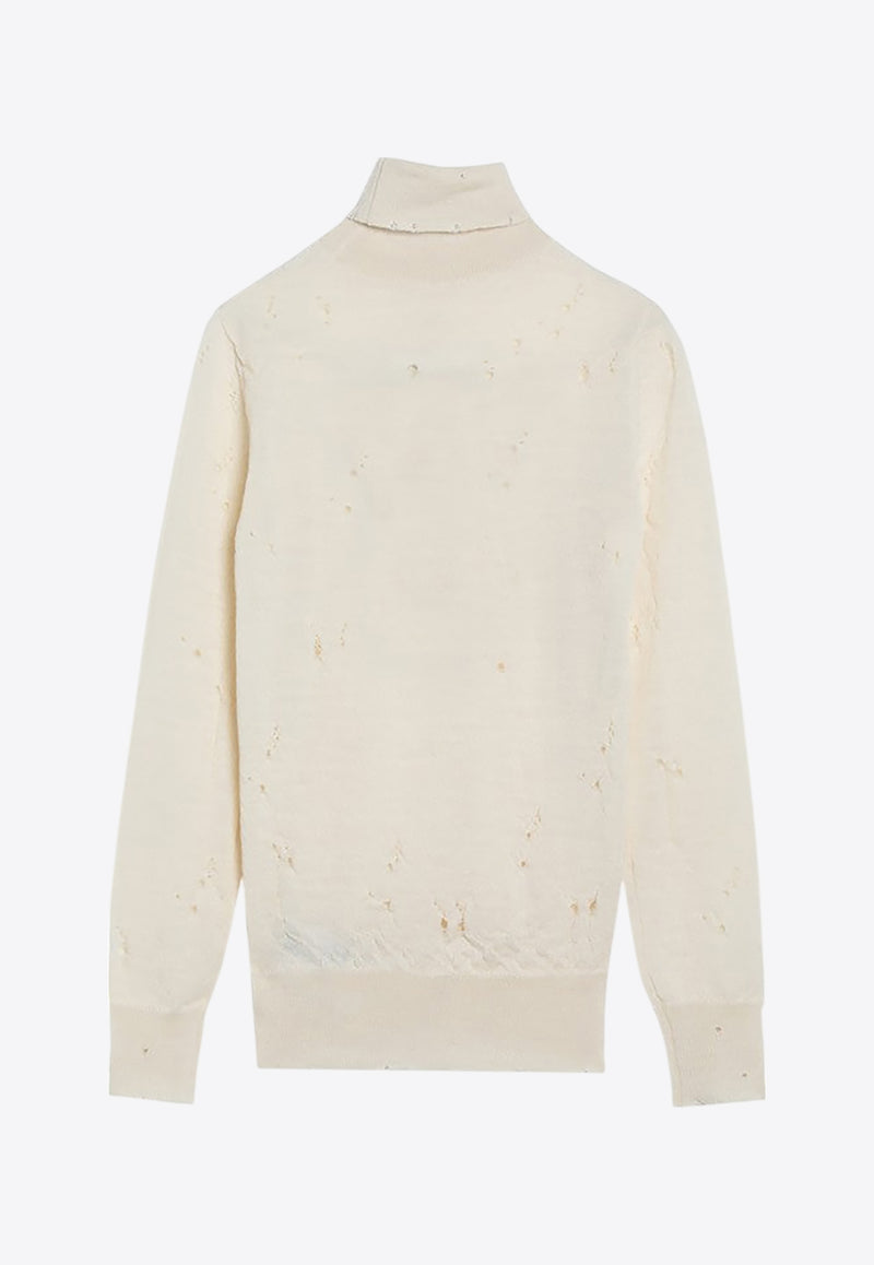 MM6 Maison Margiela Distressed High-Neck Sweater White S52HA0299M13134/R_MM6-103