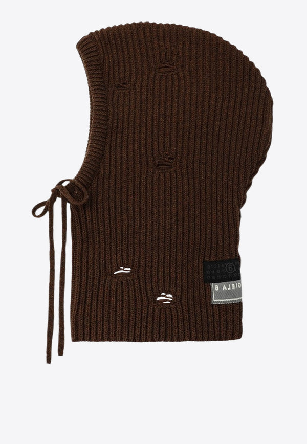 MM6 Maison Margiela Logo Patch Distressed Rib Knit Hood Brown S52TB0008M13138/R_MM6-142M