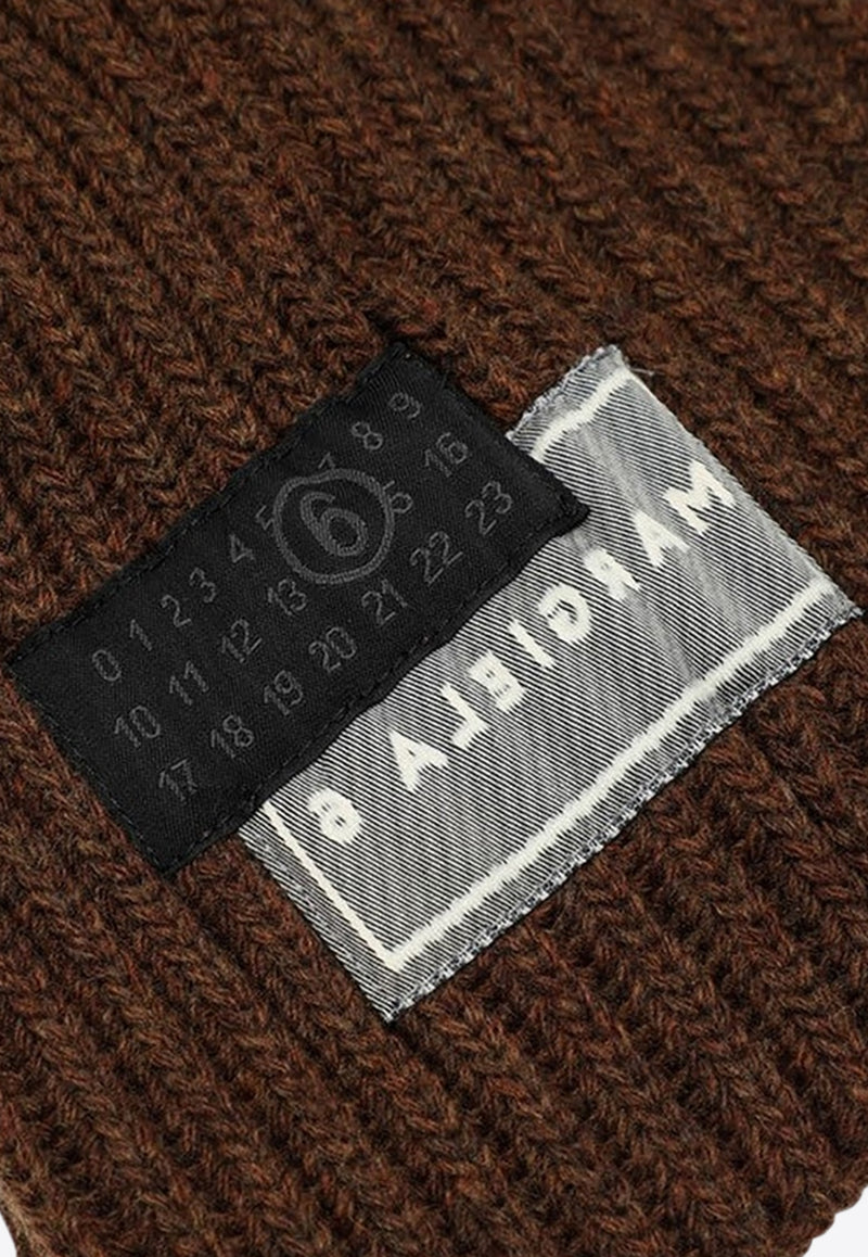 MM6 Maison Margiela Logo Patch Distressed Rib Knit Hood Brown S52TB0008M13138/R_MM6-142M