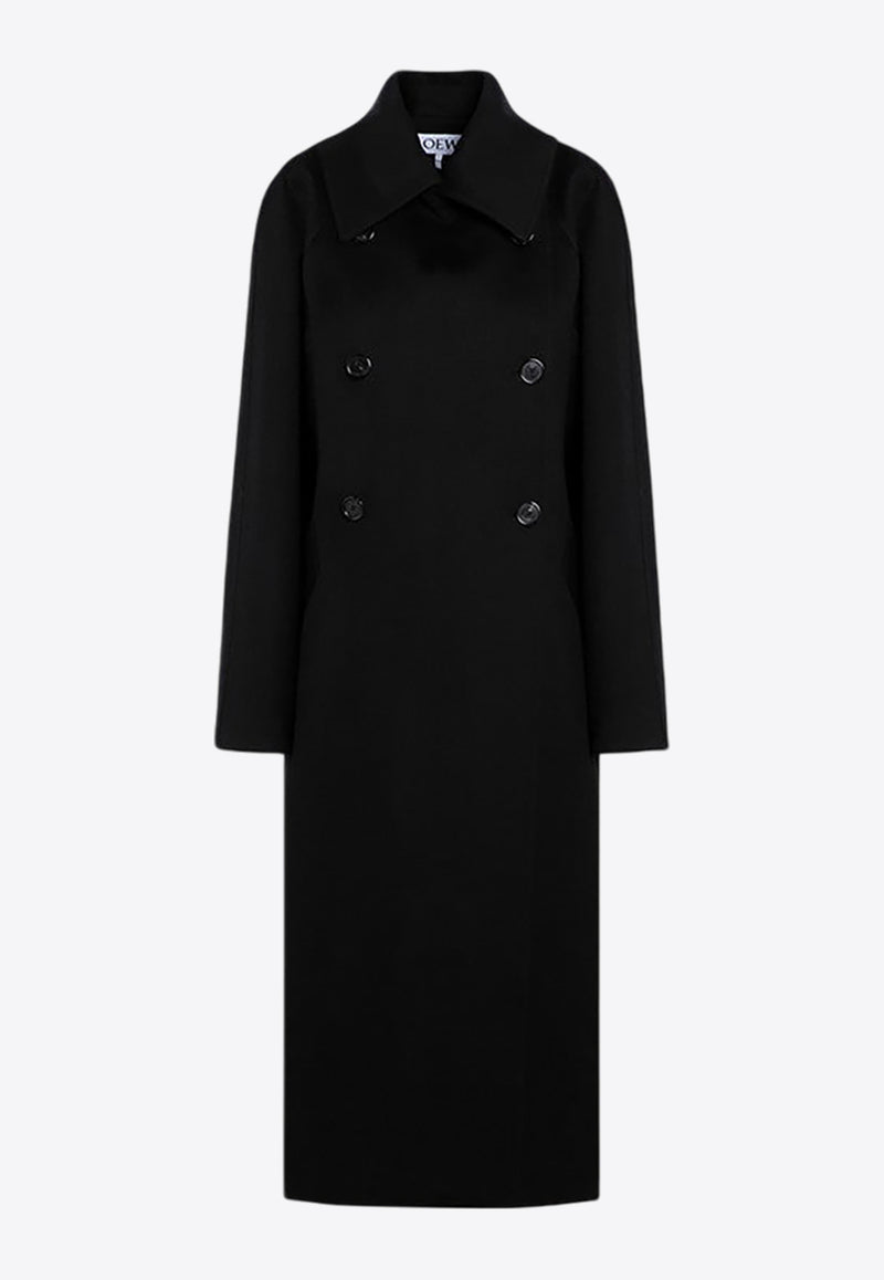 Loewe Double-Breasted Wool Blend Long Coat Black S540Y01XA7WO/P_LOEW-1100