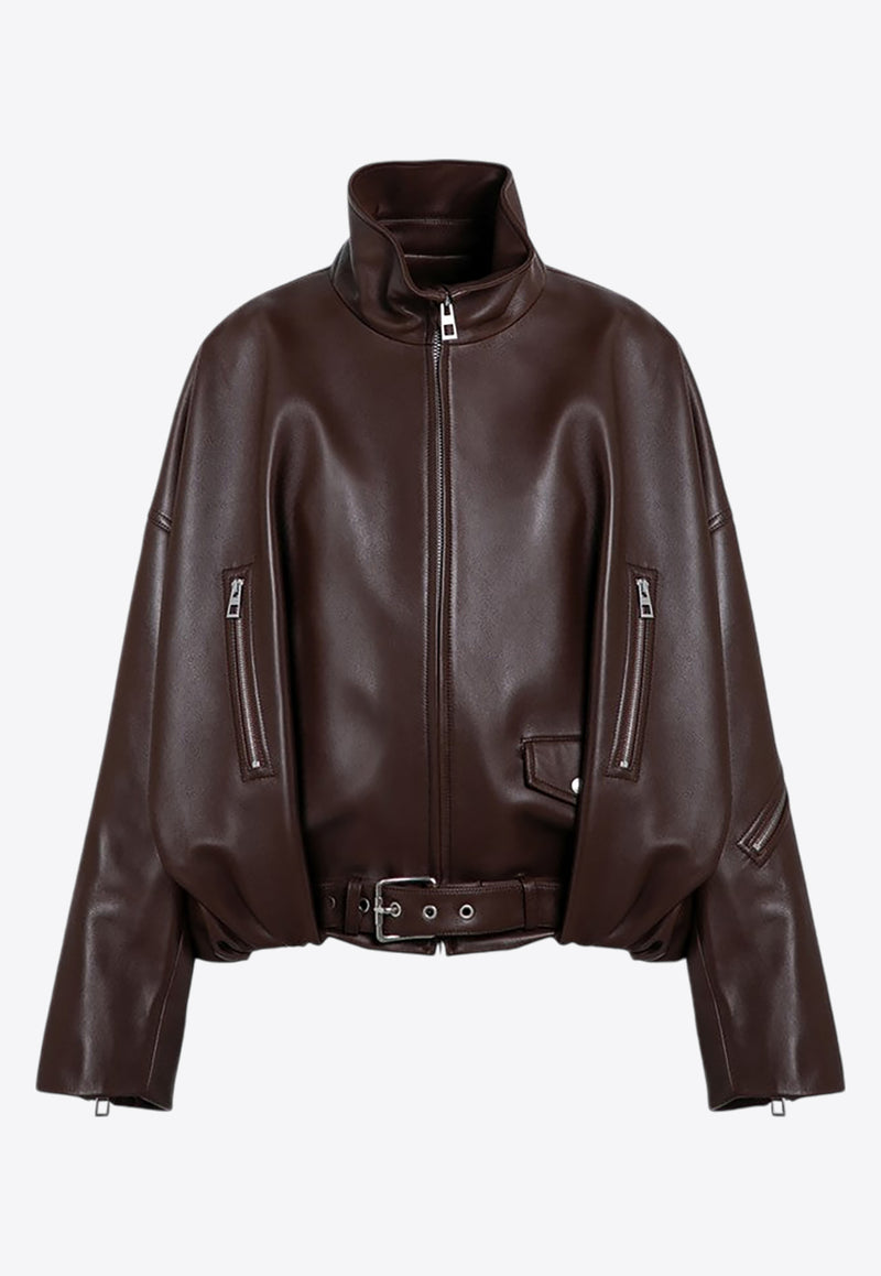 Loewe Balloon Belted Leather Jacket Brown S540Y34L18LE/P_LOEW-9517