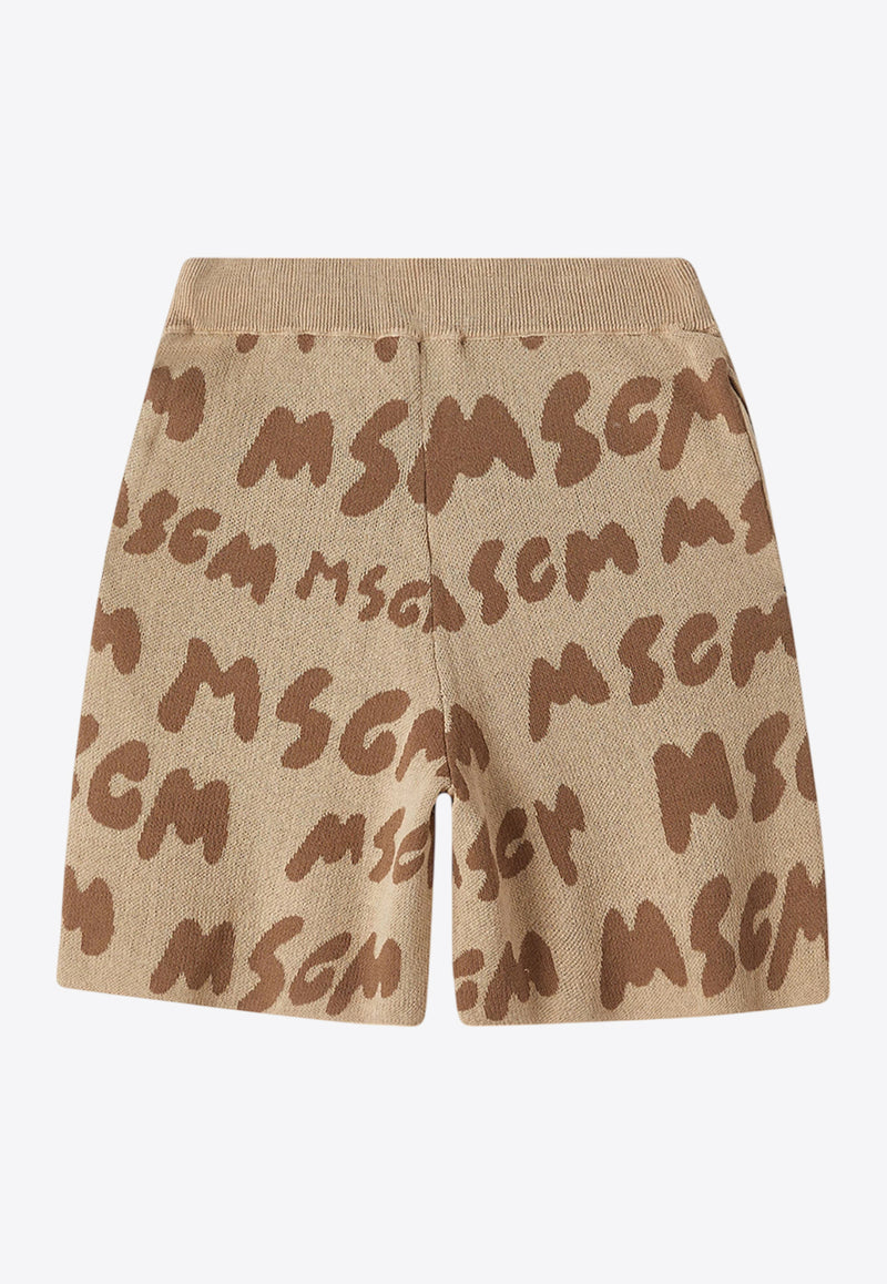 MSGM Kids Boys Logo Jacquard Knit Shorts Beige S5MSJBBE003_BEIGE MULT