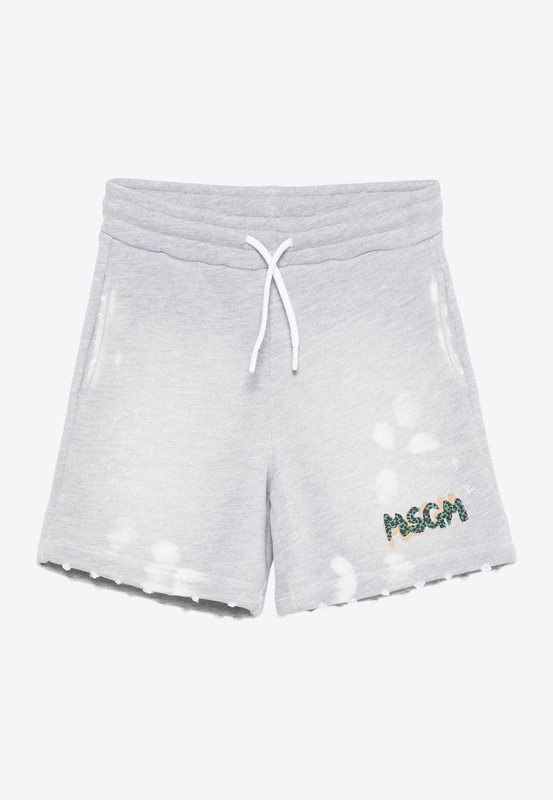 MSGM Kids Boys Distressed Logo Shorts Gray S5MSJBBE155_GREY