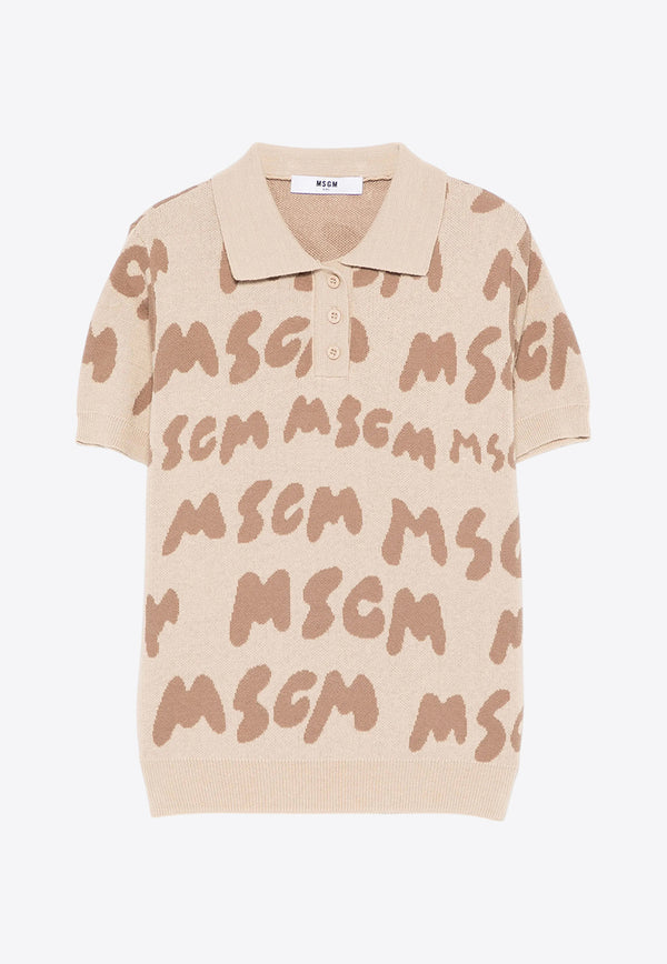 MSGM Kids Boys Logo Jacquard Knit Polo T-shirt Beige S5MSJBJP002_BEIGE MULT