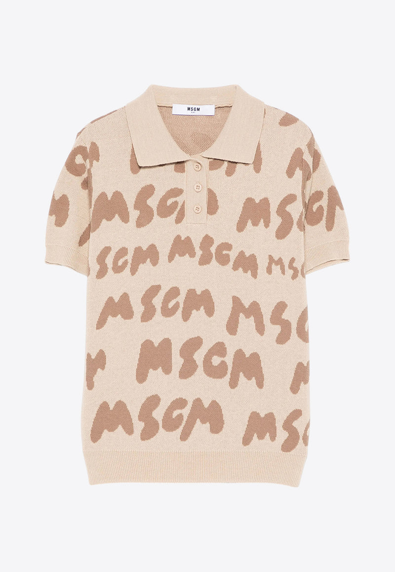 MSGM Kids Boys Logo Jacquard Knit Polo T-shirt Beige S5MSJBJP002_BEIGE MULT