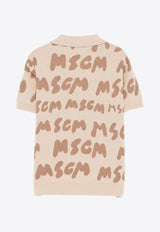 MSGM Kids Boys Logo Jacquard Knit Polo T-shirt Beige S5MSJBJP002_BEIGE MULT