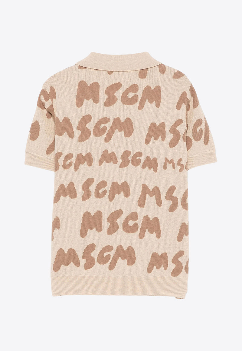 MSGM Kids Boys Logo Jacquard Knit Polo T-shirt Beige S5MSJBJP002_BEIGE MULT