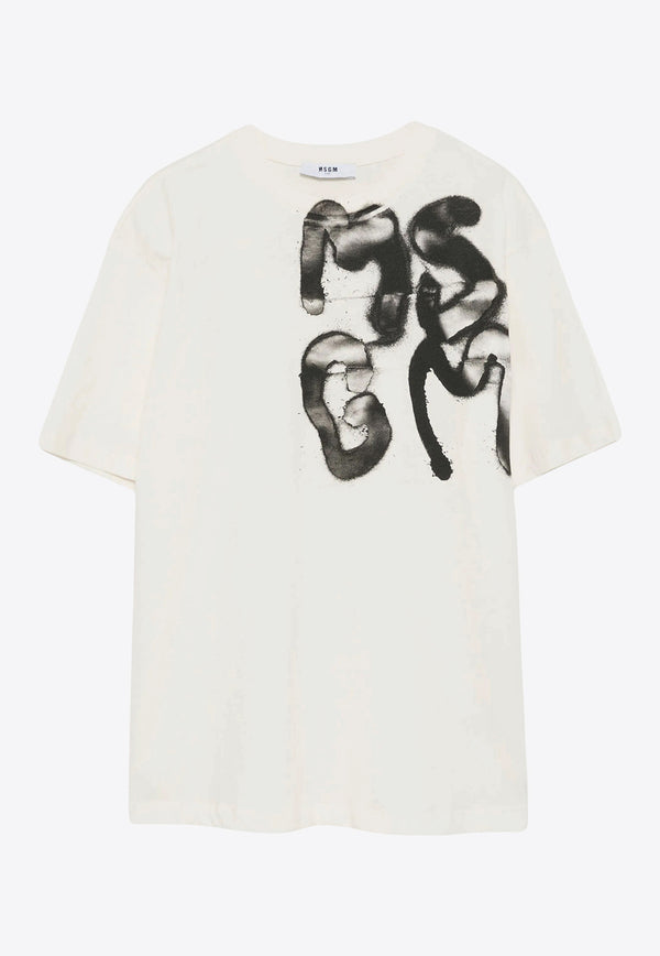 MSGM Kids Boys Spray Paint Logo T-shirt White S5MSJBTH035_CREAM