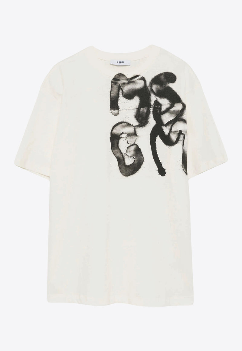 MSGM Kids Boys Spray Paint Logo T-shirt White S5MSJBTH035_CREAM