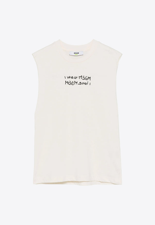 MSGM Kids Boys Slogan Print Sleeveless T-shirt White S5MSJBTH140_CREAM