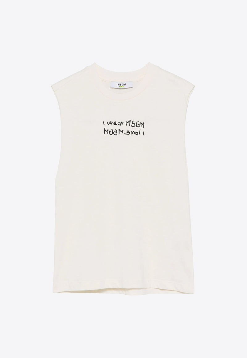 MSGM Kids Boys Slogan Print Sleeveless T-shirt White S5MSJBTH140_CREAM