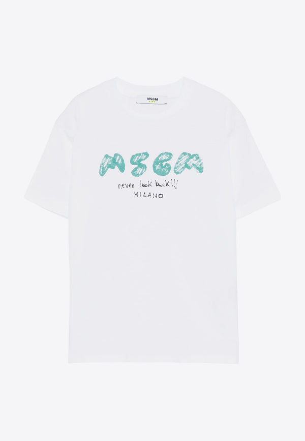 MSGM Kids Boys Sketch Logo Print T-shirt White S5MSJBTH295_WHITE