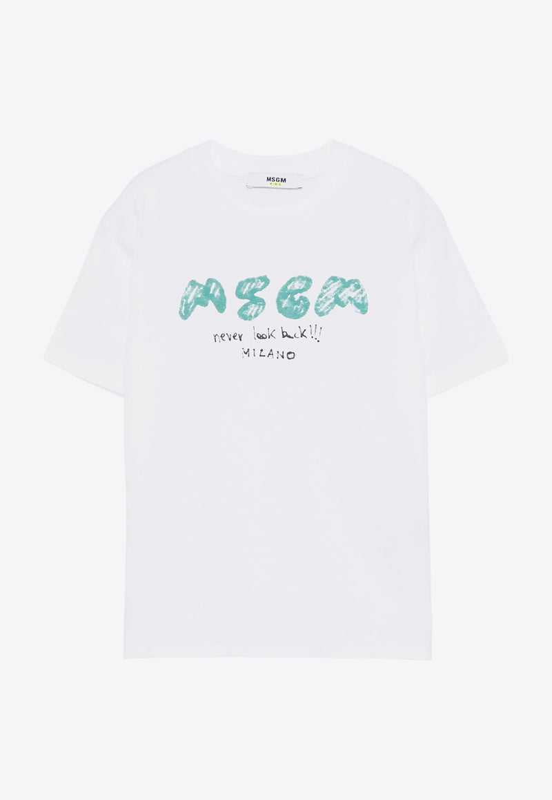 MSGM Kids Boys Sketch Logo Print T-shirt White S5MSJBTH295_WHITE
