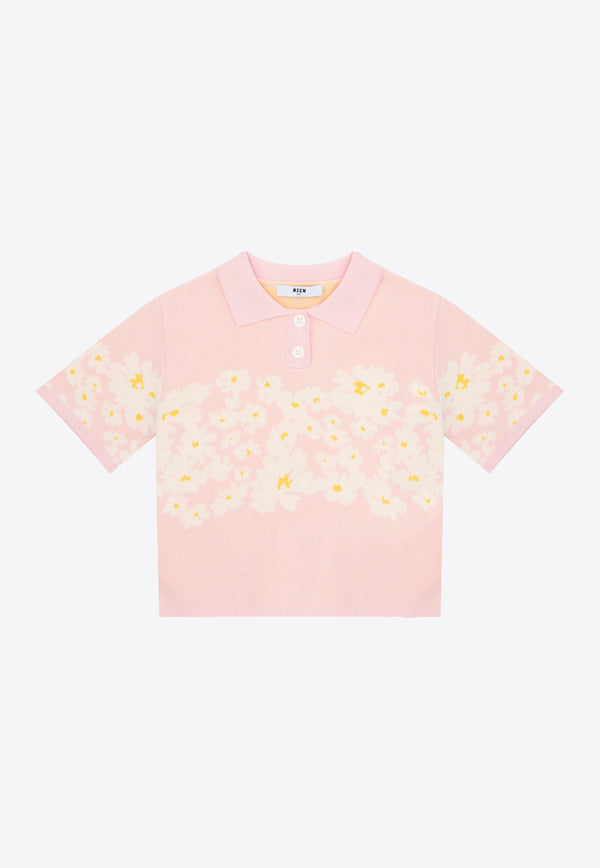 MSGM Kids Girls Floral Print Polo T-shirt Pink S5MSJGJP096_PINK