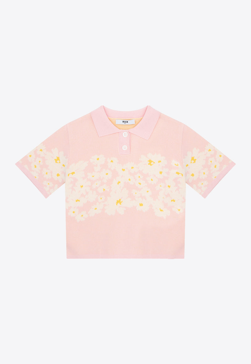 MSGM Kids Girls Floral Print Polo T-shirt Pink S5MSJGJP096_PINK