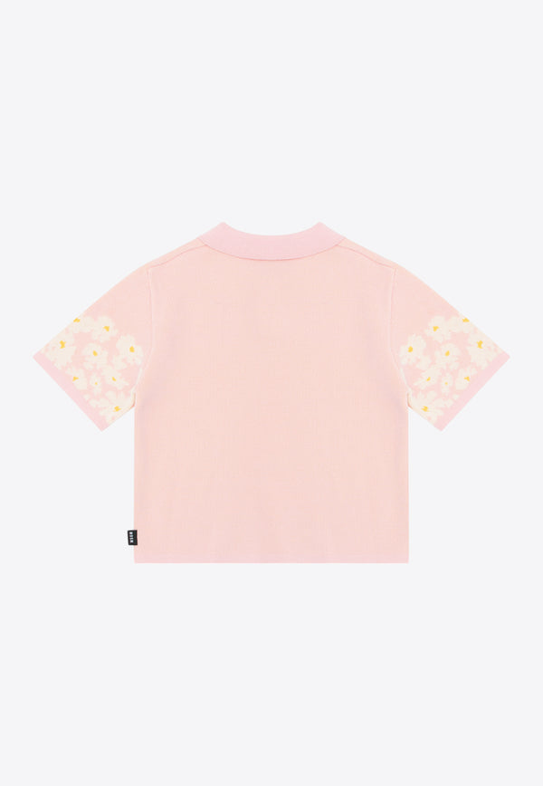 MSGM Kids Girls Floral Print Polo T-shirt Pink S5MSJGJP096_PINK