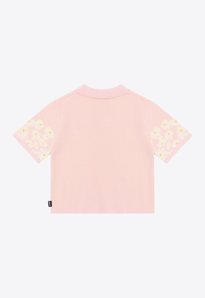 MSGM Kids Girls Floral Print Polo T-shirt Pink S5MSJGJP096_PINK